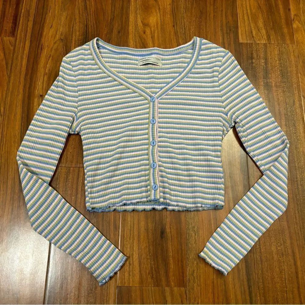 Urban Outfitters stripe crop button down long sleeve top